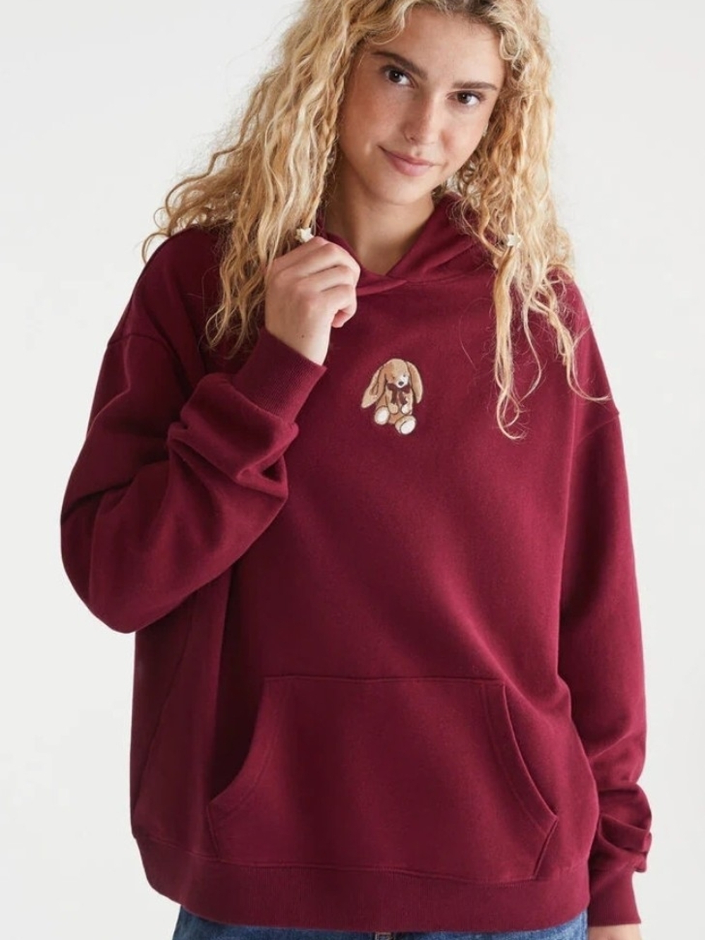 Aéropostale Cloud Soft Bunny Oversized Pullover Hoodie Burgundy Medium M